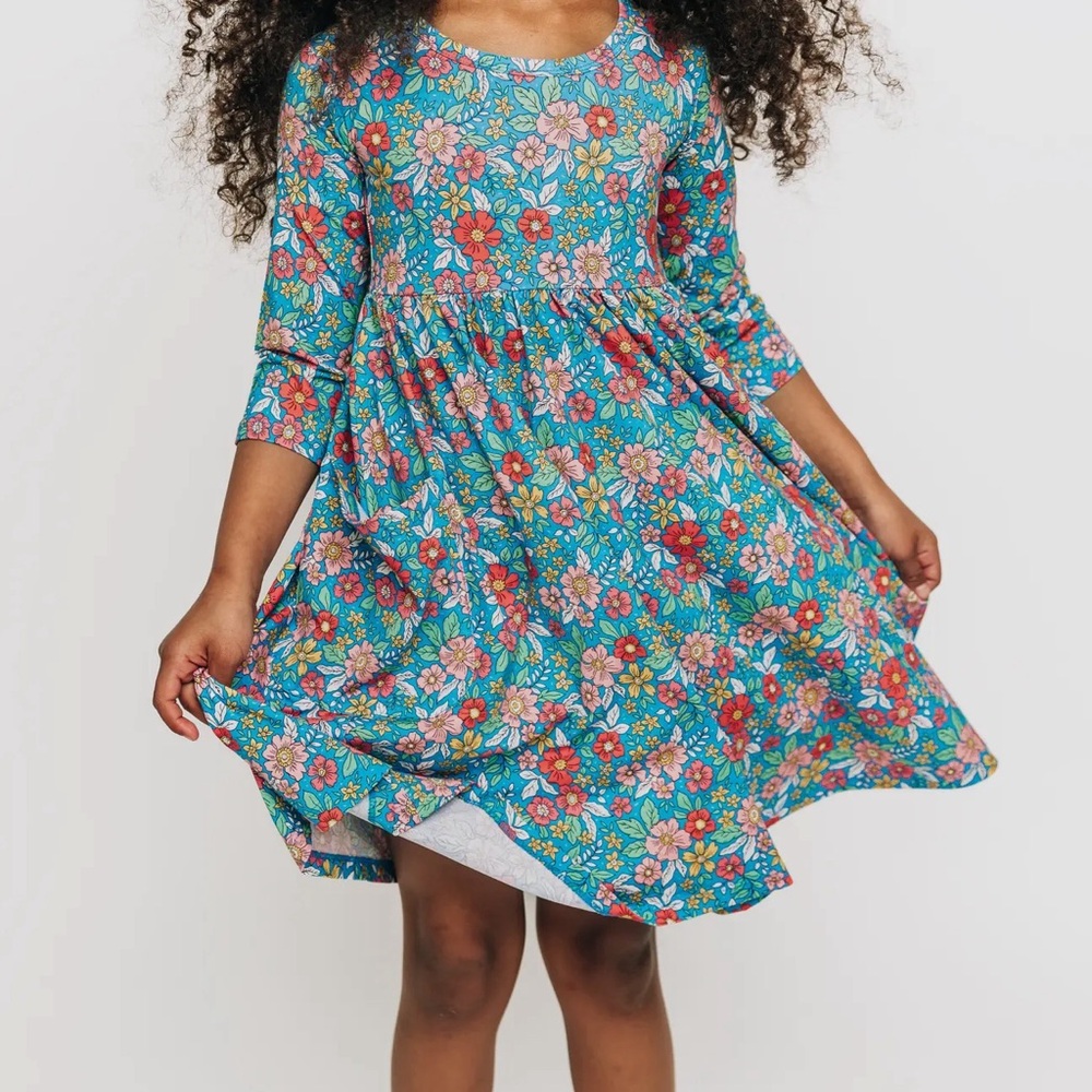 Cute floral bamboo twirl dress for toddler girl, soft dress, spring , summer